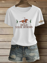 Women's Western Hold Your Horses Cowboy Short Sleeve T-Shirt