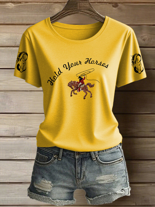 Women's Western Hold Your Horses Cowboy Short Sleeve T-Shirt