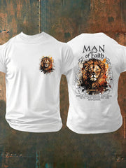 Men's Man of Faith Lion Printed Casual T-Shirt