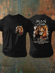 Men's Man of Faith Lion Printed Casual T-Shirt