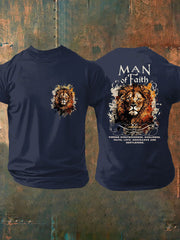 Men's Man of Faith Lion Printed Casual T-Shirt