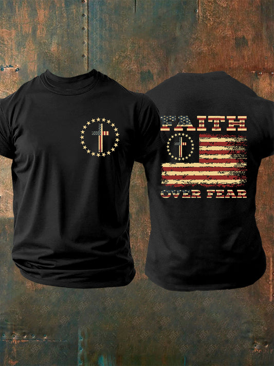 Men's Faith Over Fear Flag Cross Short Sleeve T-shirt