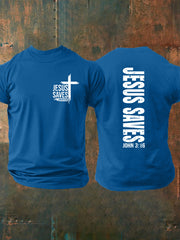 Men's Jesus Saves John 3:16 Faith Cross Print Casual Short Sleeve T-shirt
