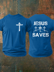 Men's Jesus Saves John 3:16 Faith Cross Print Casual Short Sleeve T-shirt