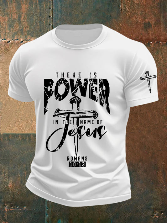 Men's There is Power in The Name of Jesus Cross Short Sleeve Tee