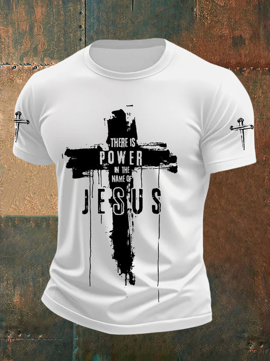 Men's There is Power in The Name of Jesus Cross Short Sleeve Tee