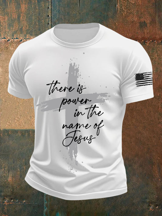 Men's There is Power in The Name of Jesus Cross Short Sleeve Tee