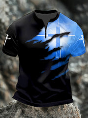Men's Faith Glowing Cross Print Zipper T-shirt