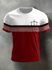 Men's Cross Faith Stripes Print Casual Tee