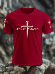 Men's Jesus Saves Cross Faith Casual Tee