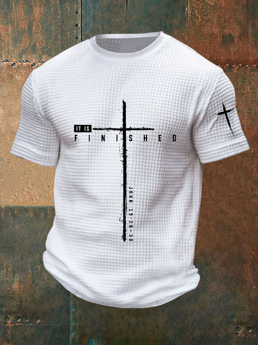 Men's It Is Finished Cross Waffle Print T-shirt
