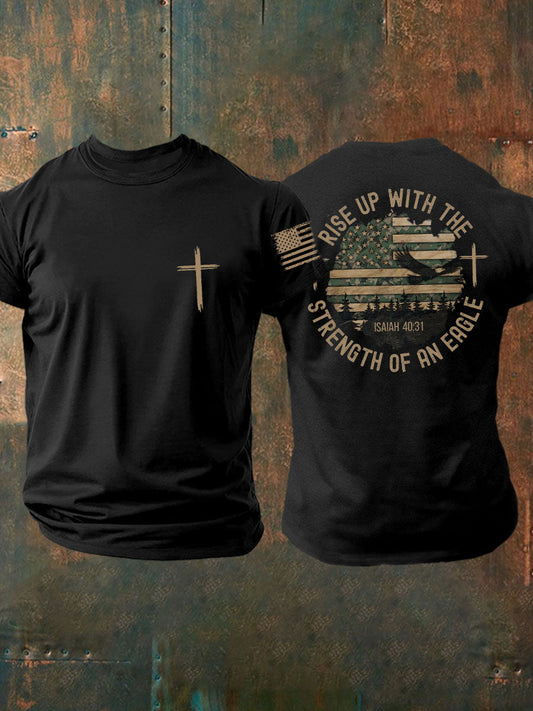 Men's Rise Up With The Strength of An Eagle Printed Casual T-shirt