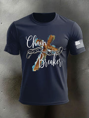 Men's Chain Breaker With Cross Print Casual T-shirt