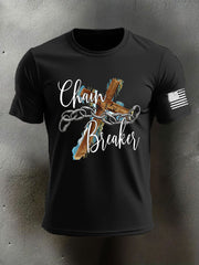 Men's Chain Breaker With Cross Print Casual T-shirt