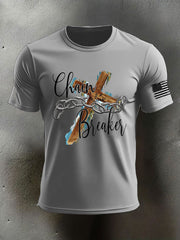 Men's Chain Breaker With Cross Print Casual T-shirt