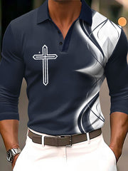 Men's Cross Print Casual Long Sleeve Top
