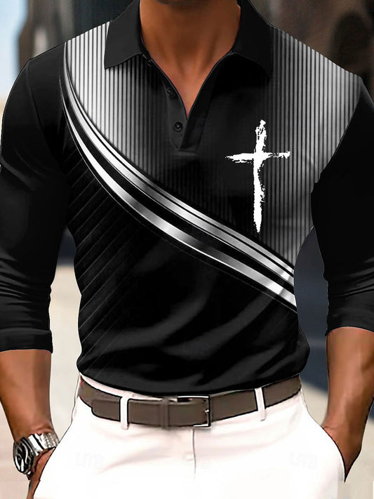 Men's Cross Print Casual Long Sleeve Top