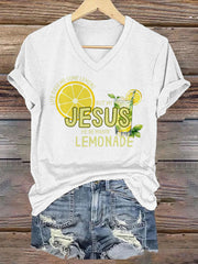 Women's Jesus Lemonade Print Casual T-shirt