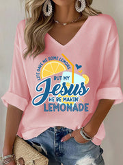 Women's Jesus Lemonade Print Casual T-shirt
