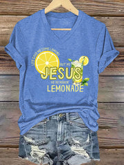 Women's Jesus Lemonade Print Casual T-shirt