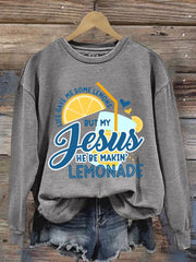 Women's Jesus Lemonade Print Casual Sweatshirt
