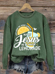 Women's Jesus Lemonade Print Casual Sweatshirt
