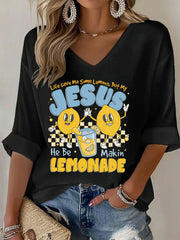 Women's Jesus Lemonade Print Casual T-shirt