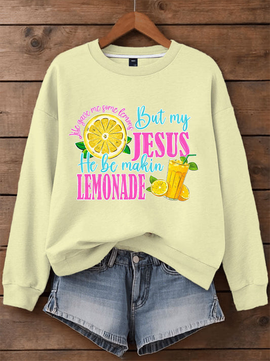 Women's Jesus Lemonade Print Casual Sweatshirt