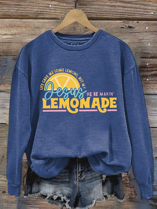 Women's Jesus Lemonade Print Casual Sweatshirt