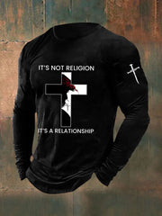 Men's It's Not Religion It's A Relationship Cross Print Casual T-shirt