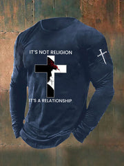 Men's It's Not Religion It's A Relationship Cross Print Casual T-shirt