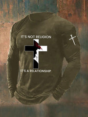 Men's It's Not Religion It's A Relationship Cross Print Casual T-shirt