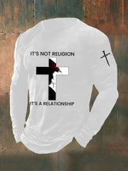 Men's It's Not Religion It's A Relationship Cross Print Casual T-shirt