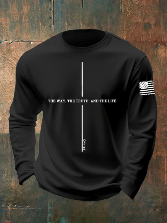 Men's Jesus The Way The Truth The Life Casual Faith Long-Sleeved T-Shirt