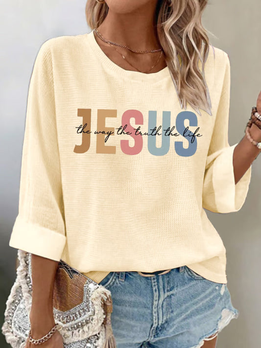 Women's Casual Jesus The Way The Truth The Life Waffle Long-sleeved T-shirt