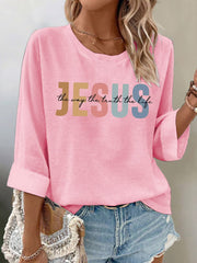 Women's Casual Jesus The Way The Truth The Life Waffle Long-sleeved T-shirt