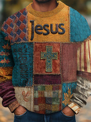 Men's Retro Casual Faith Cross Art Print Sweatshirt