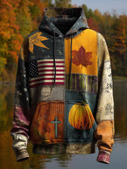 Men's Retro Casual Faith Cross Art Print Oversized Drop-Shoulder Pockets Hoodie