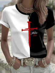 Women's Faith Cross Print Casual T-shirt