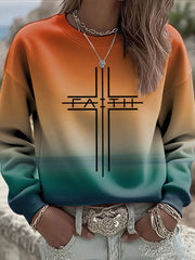 Women's Faith Cross Printed Casual Sweatshirt