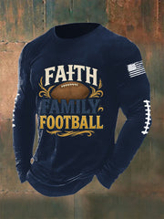 Men's Faith Family Football Long Sleeve Round Neck T-shirt