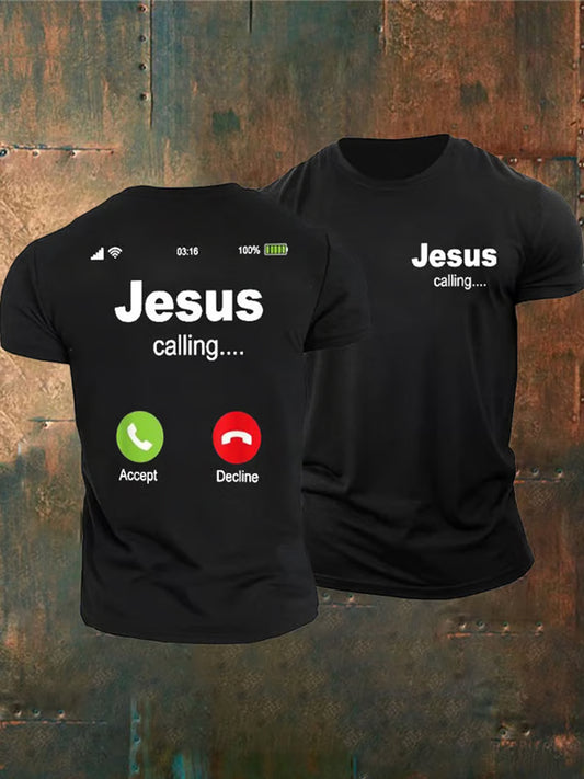 Men's  Jesus Flag Cross Calling Print Short Sleeve T-Shirt