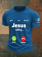 Men's Jesus Flag Cross Print Short Sleeve T-Shirt