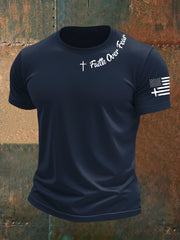 Men's  Faih Over Fear Flag Cross Print Short Sleeve T-Shirt