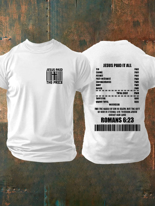 Men's Bible Verse Jesus Paid It All  Cross Short Sleeve T-shirt