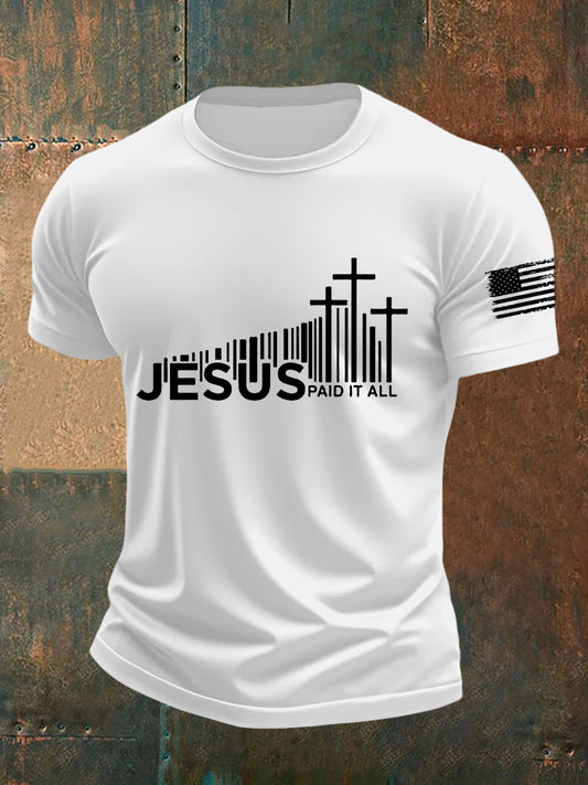 Men's Bible Verse Jesus Paid It All  Cross Short Sleeve T-shirt