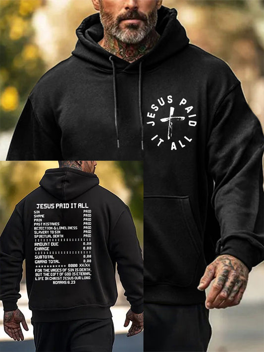 Men's Bible Verse Jesus Paid It All  Cross Hooded Sweatshirt