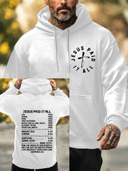 Men's Bible Verse Jesus Paid It All  Cross Hooded Sweatshirt