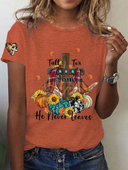 Women's Fall For Jesus, He Never Leaves Cross Short Sleeve T-Shirt