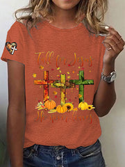 Women's Fall For Jesus, He Never Leaves Cross Short Sleeve T-Shirt